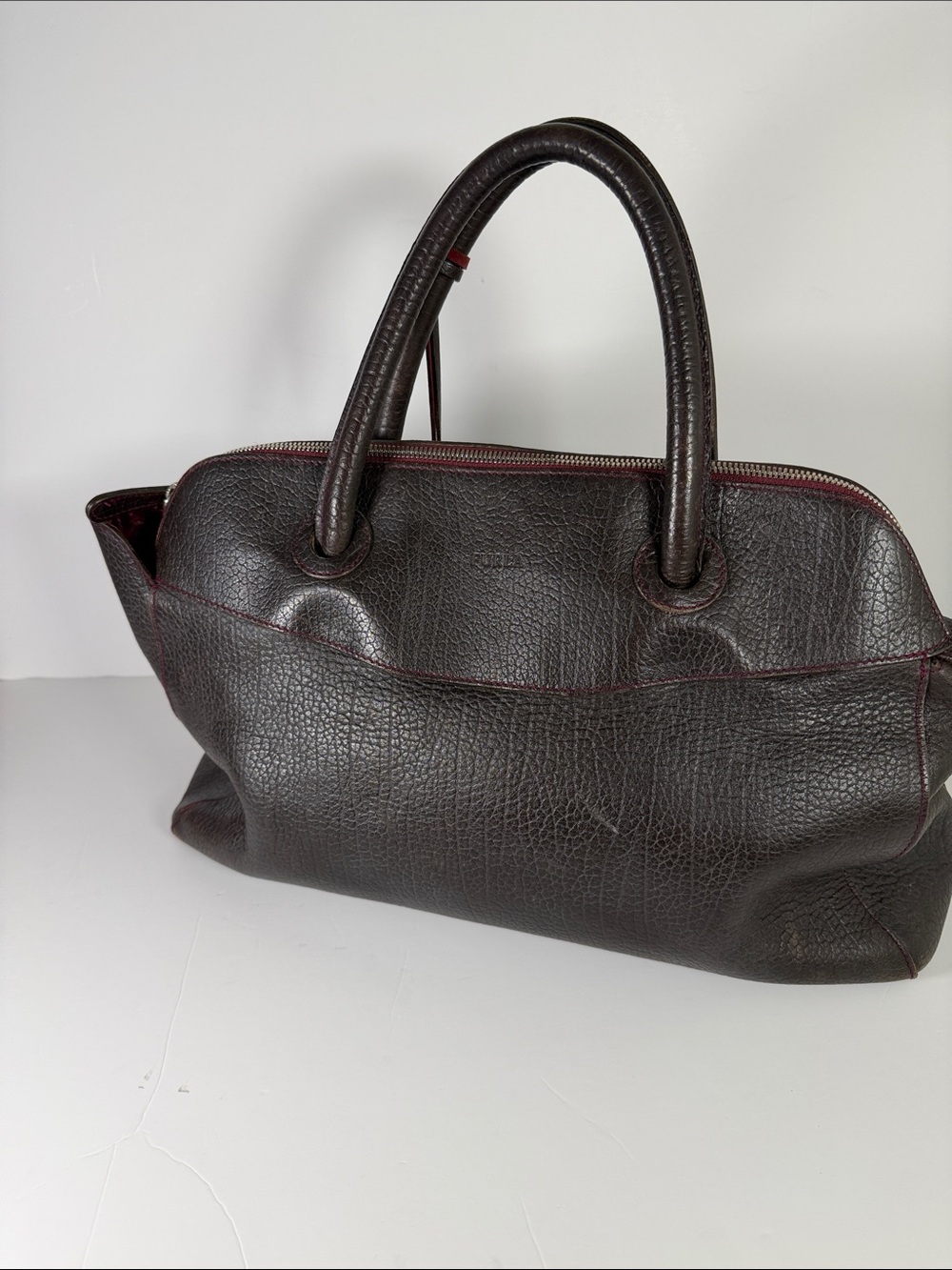 Furla Dark Brown Leather Satchel with Red Tassel - Picture 3 of 9